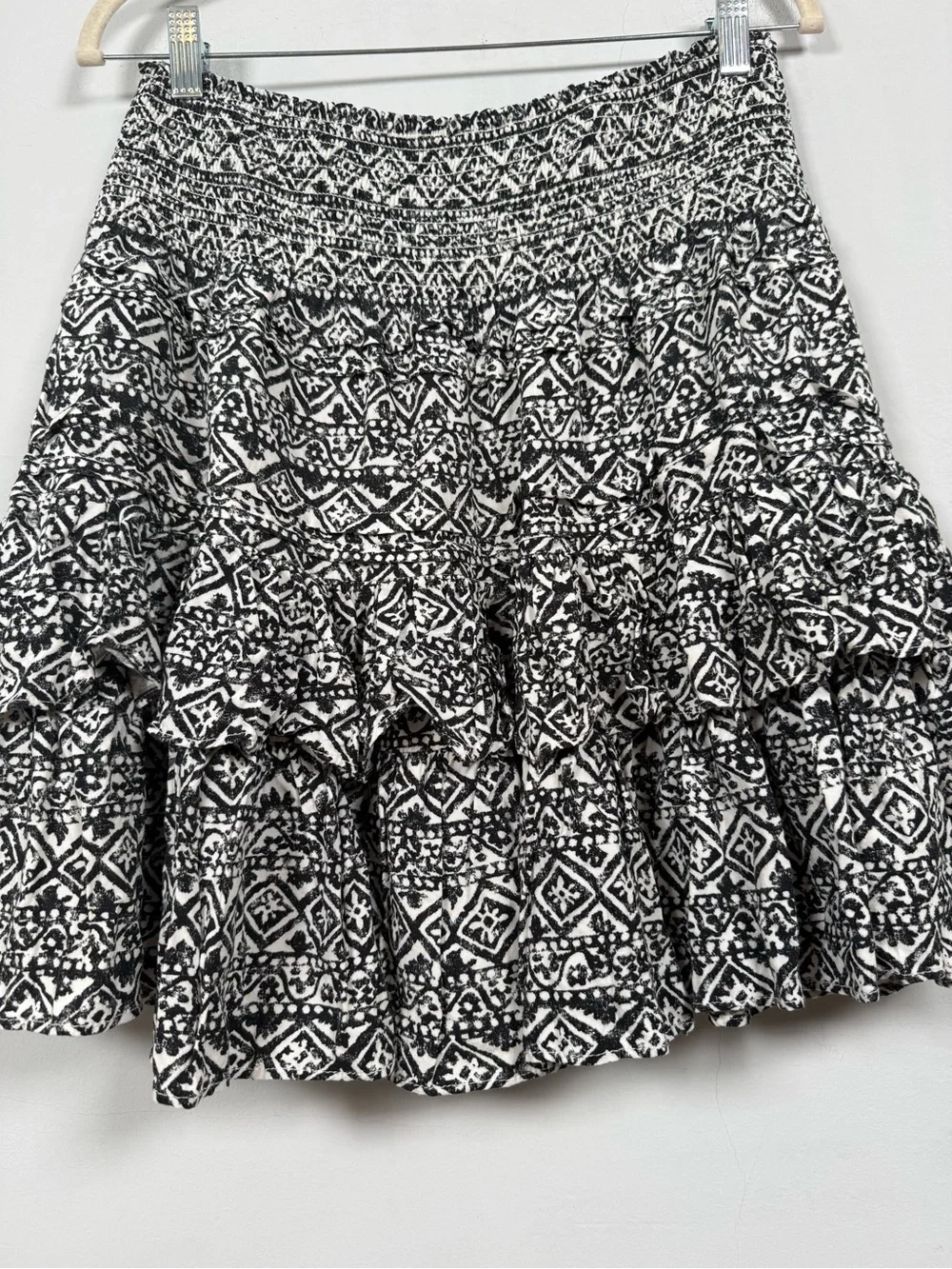 Lauren Ralph Lauren Black & White Tiered Smocked Waist Ruffle Skirt, Size 10